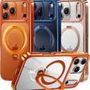 CASEKOO 360 Spin Magnetic Stand for iPhone 17 Pro Case [Fit for MagSafe][17FT Military Protection] Slim Polished Frame Titanium Alloy Sturdy Stand 6.3", Glossy Cosmic Orange