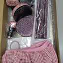 NBTEPEM 27-Piece Bling Car Accessories Set - Universal Fit Steering Wheel Covers, License Plate Frames, Phone Holder, Car Fast Charger, Coasters (Pink)