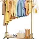 Sakugi Clothes Rack - Large-Capacity Clothing Racks for Hanging Clothes with Lockable Wheels, Space-Saving Metal Coat Rack for Bedroom, Laundry Room, Entryway, 45.6" x 16.9" x 59", Gold
