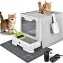 Enclosed Cat Litter Box with Lid Foldable Potty,Drawer Type Extra Large Cover Litter Box with Mat, Kitty Free in and Out/One-Way,Odor Control Anti-Splashing Easy Cleaning (Pale Grey)