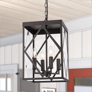 11" Outdoor Pendant Light Exterior Hanging Lantern, Farmhouse Oil Rubbed Brozne Outside Chandelier Light Fixture Ceiling Mount Hanging Porch Light with Clear Glass for Front Porch Entrance