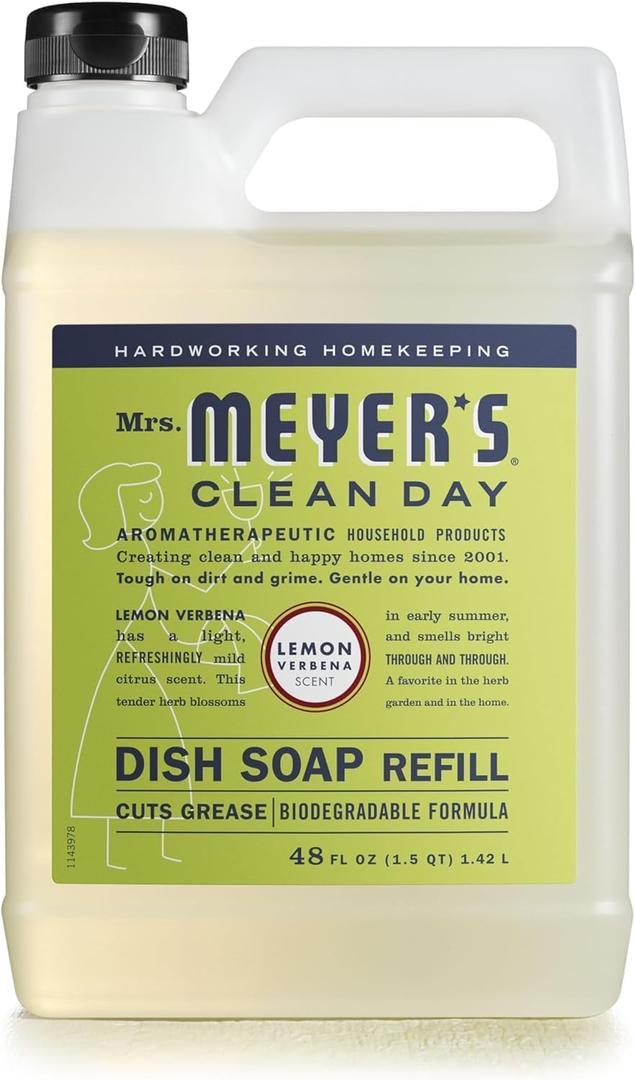 MRS. MEYER'S CLEAN DAY Liquid Dish Soap Refill, Biodegradable Formula, Lemon Verbena (48 Fl Oz (Pack of 1))