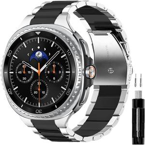 GOLDTOLUCK Stainless Steel Band Compatible with Samsung Galaxy Watch 8 7 6 5 4 Classic FE Pro 40mm 44mm 46mm 43mm 47mm 45mm 42mm 20mm Men Women Milanese Replacement Metal Elegant Casual (Black/Silver)