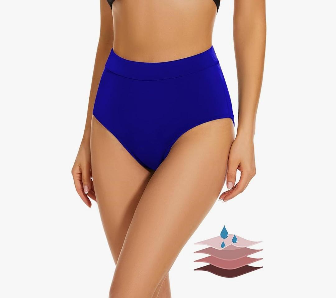 Leovqn Period Swimwear Bikini Menstrual Leakproof Swim Bottoms UPF 50+ Waterproof Brief Light Flow for Women Girls Teens L