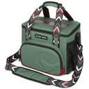 SUNNY BIRD 12L Large Insulated Lunch Bag, Foldable Lunch Cooler Box for Women Adult and Men, Fits 18 Cans (Green with Boho Strap