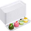 Ziliny 20 Pcs Serving Platters 14 x 6 Inch Rectangle Serving Trays Reusable Food Tray Dishes Dessert Trays Plastic Plates for Wedding Home Table Thanksgiving Christmas Party(White)