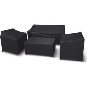 STARTWO Patio Furniture Covers 4 Piece Set, Heavy Duty Waterproof Outdoor Furniture Cover for Rattan Wicker Conversation Set,Black,Large