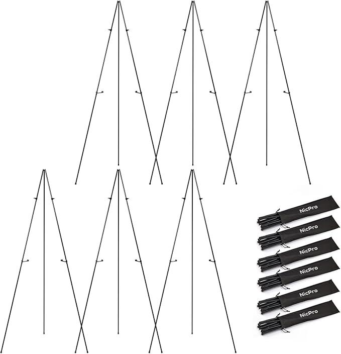 Art Folding Easels for Display, 5 Pack 63 Inches Metal Floor Easel Stand Bulk Tripod Black Collapsible for Sign Artist Poster Wedding | with Carry Bag