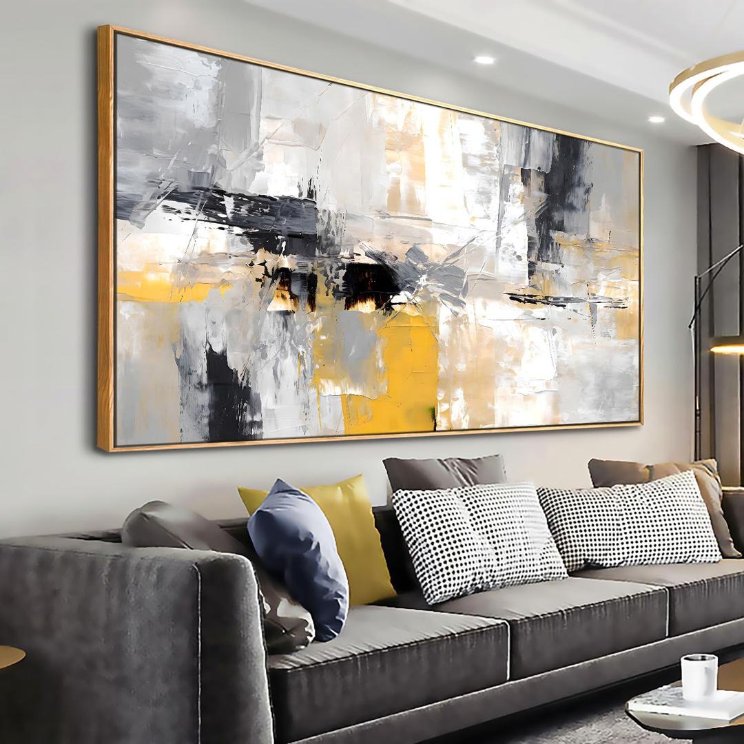 Wall Art Yellow Black White and Grey Modern Artwork for Living Room Bedroom Dining Room Home Office Decor 30"x60" with Framed