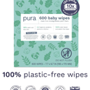 Pura Natural Sensitive Baby Wipes, 99% Water, Unscented & Hypoallergenic, Suitable for Sensitive & Eczema-prone Skin, Hypoallergenic, EWG Verified, 10 Pack of 60 Wet Wipes (600 Diaper Wipes) Bulk Buy