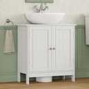 Iwell Pedestal Sink Storage Cabinet with 2 Doors and Shelf, Under Sink Cabinet, Bathroom Sink Cabinet with U-Shape, White