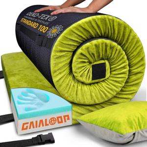 3 Inch GAIALOOP Thick Memory Foam Camping Mattress Sleeping Pad [Car/Tent/Cot] Glamping Portable Floor Mat Roll Up Futon Mattress for Guests Sleepover (Cot:72*24*3", Avocado Green)