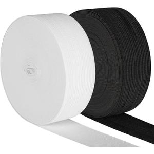 Elastic Band for Sewing, 2 Inch Elastic for Sewing Elastic Straps Wig Band Edge Band Knit Spool Sewing Band for Waistbands Pants Clothes & Lace Front Wigs((10 Yard Black, 10 Yard White)