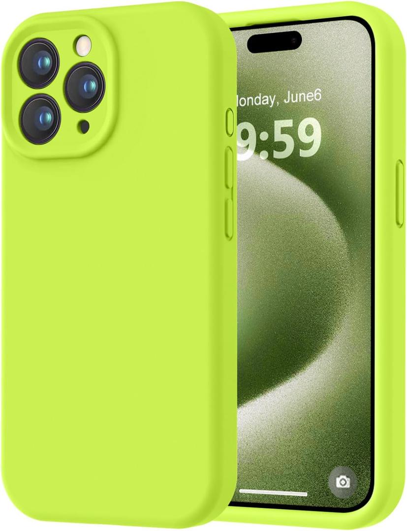 LOVE 3000 Designed for iPhone 15 Pro Max Case, Premium Silicone with [Soft Anti-Scratch Microfiber Lining] Shockproof Protective Phone Case for Men Women Girls 6.7", Fluorescent Green