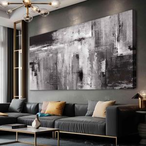 XIANSHOU Black Abstract Wall Art Living Room Decor Painting 29"x 58" White Abstract Graffiti Wall Decorations for Bedroom Kitchen Dining Room Office