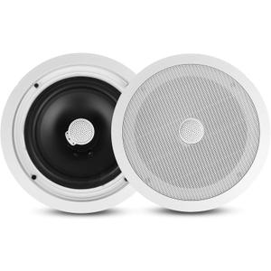 Pyle 8 Ceiling Mount Speakers (Pair)- 2-Way Stereo Speaker System with Easy Install Flush Design - Directable 1 Titanium Dome Tweeter - 55Hz Freq Response for Deep Bass - 300W Peak Power (White)