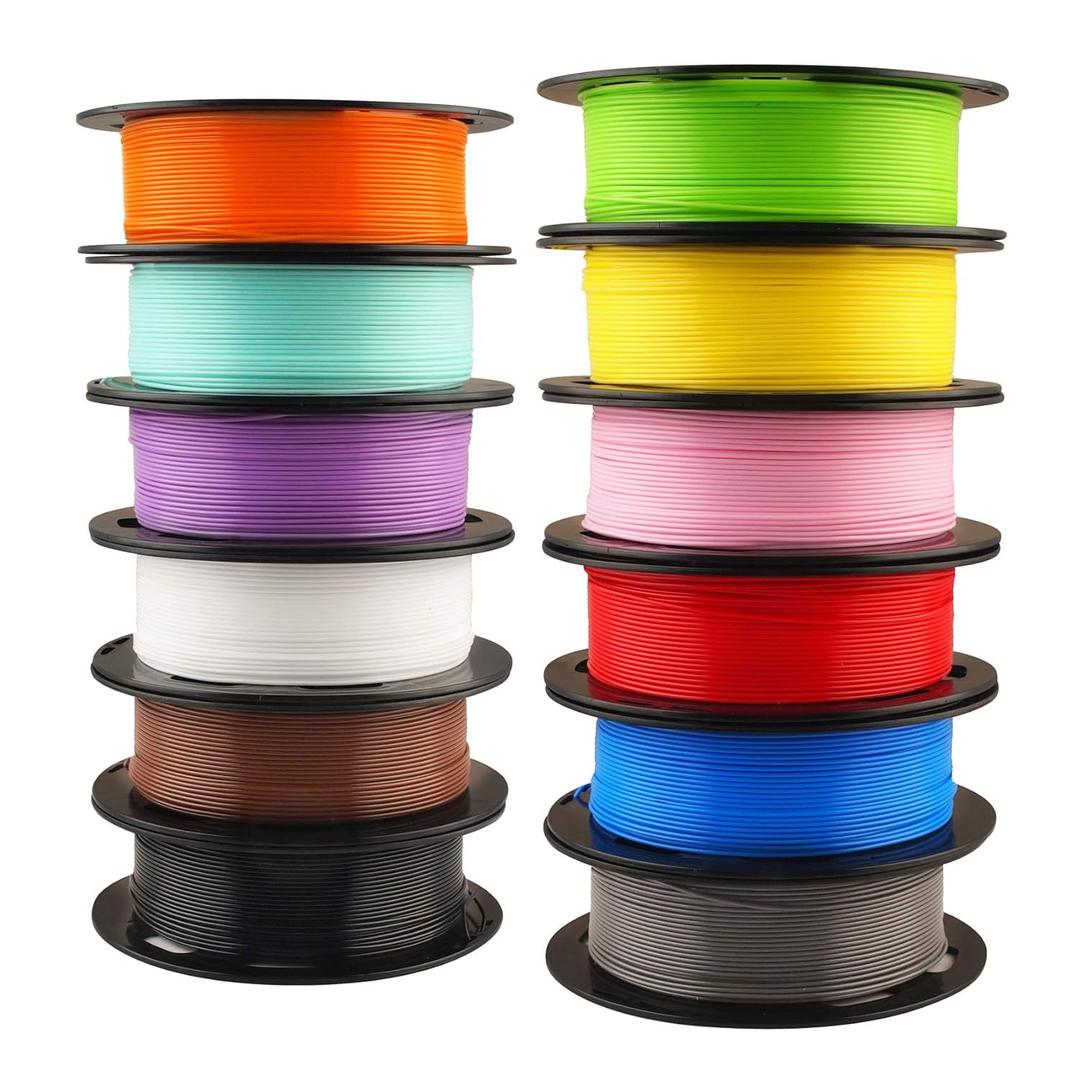 1.75Mm 3D Printer Normal Pla Filament 12 Bundle, Most Popular Colors, 500G Per Spool, 12 Spools Pack, Total 6Kgs Material With One Bottle Of 3D Printer Stick Tool Mika3D (12 Spools - White, Black, Grey, Brown, Sapphire Blue, Red, Lime Green, Yellow, Orange, Pink, Purple, Cyan)