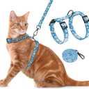 Cat Harness and Leash Set, Adjustable Kitten Harness Escape Proof Cats Harness, Soft Lightweight Walking Travel Pet Harness, Cute Kitty Harness Leash Set for Small Medium Cats, Blue Daisy