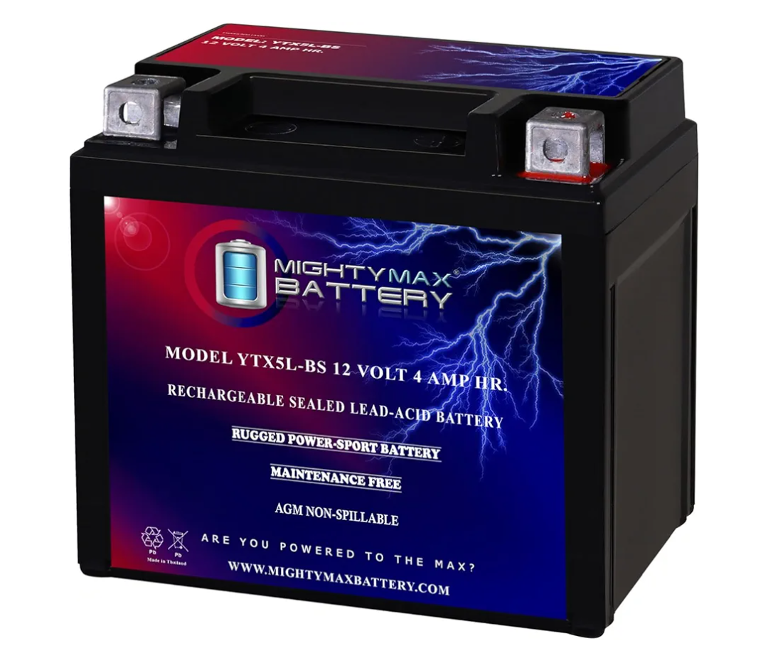 Mighty Max Battery YTX5L-BS -12 Volt 4 AH, 80 CCA, Rechargeable Maintenance Free SLA AGM Motorcycle Battery