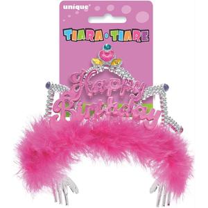 Unique Fancy Pink Happy Birthday Plastic Tiara - One Size Fits Most - 9.5" (1 Pc), Perfect Party Accessory & Gift for Celebrations