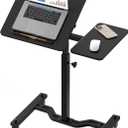 SHW 28.75" to 40.5" Height Adjustable Rolling Laptop Cart with Tilting Desktop and Side Shelf, Black