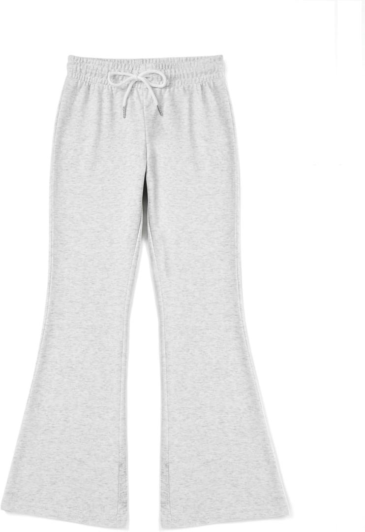 DANI CHINS Girl Loose Flare Cotton Fleece Sweatpants Bootcut Pull On Pants with Drawstring Pockets (Gray, S)