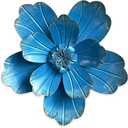 Metal Flower Wall Sculpture, 9.5" Rustic Modern Artwork Distressed 3D Layered Vintage Iron Flower Wall Hanging Accent for Indoor Kitchen, Bedroom Living Room Office Outdoor Garden Patio Decor (Blue)