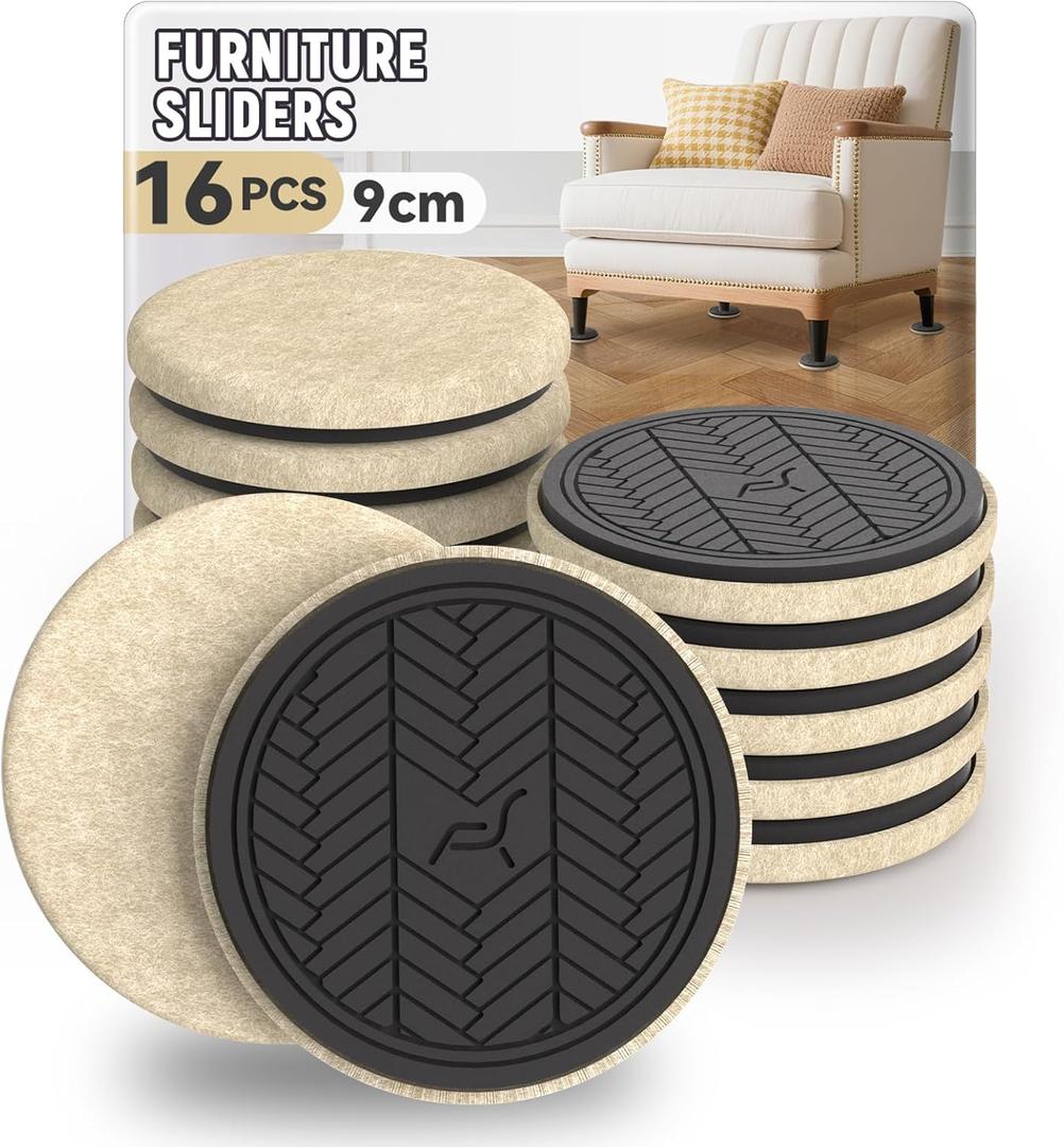 Furniture Sliders for Carpet  8 PCS 3" Reusable Moving Pads for Carpeted Floors, Heavy Duty Furniture Movers Sliders, Plastic Gliders for Easy Furniture Moving (16pcs-Hardwood Floors)