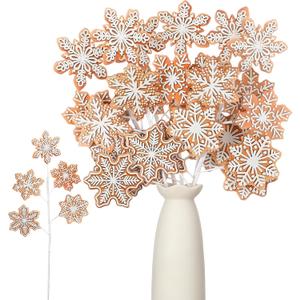 Sosation 6 Pcs 15.8 Inch Christmas Gingerbread Snowflake Picks Gingerbread Snowflake Shape Christmas Tree Sprays Xmas Wooden Ornaments Craft for Xmas Tree Decorations Home Office Vase Party Ornaments