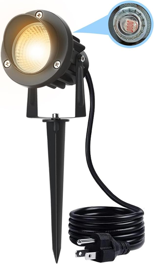 10W Dusk to Dawn Led Light 120V 3000K 1000lm Warm White Landscape Outdoor Spotlights with Photocell Sensor IP65 Waterproof Spot Lights for Yard Flag Garden Tree