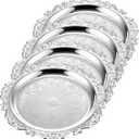 4 Pcs Silver Serving Tray 10-Inch Elegant Vintage Floral Round Metal Plate Silver Platter for Buffet Wedding Party Jewelry Decorative