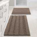 H.VERSAILTEX Bathroom Rugs Sets 2 Piece Non Slip Thick Shaggy Chenille Bathroom Rug Mat Set Extra Soft and Absorbent Striped Floor Rugs, Machine-Washable, Taupe Brown