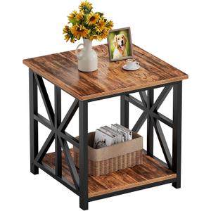 GreenForest End Table with 2-Tier Storage Shelf, 24 inch Large Side Table for Living Room, Modern Nightstand for Bedroom Bedside Office Farmhouse, Walnut