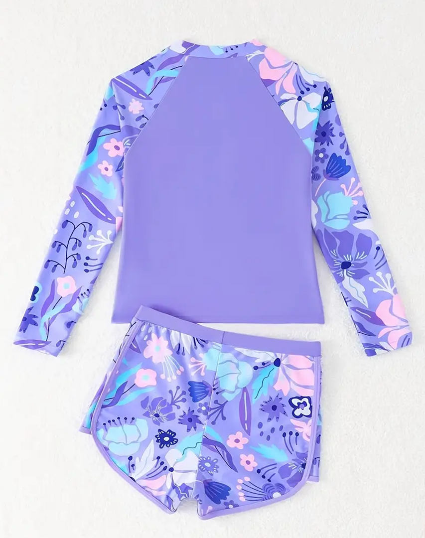 Girls Rash Guard Swimsuit Two Piece Bathing Suit UPF 50+ Sun Protection Long Sleeve Swimwear 14Y