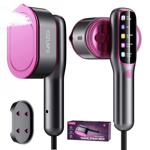 Portable Travel Steamer: 2-in-1 Mini Handheld Garment Steamer Iron - Fast 15s Heat Up & 5 Steam Settings - Large Ceramic Panel - Purple Pink Color - 110-120V Purple Pink