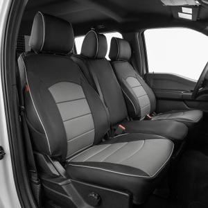EKR F150 Seat Covers Custom Fit for(4 Door,SuperCrew) Ford F-150 Raptor/Tremor 2021 2022 2023 2024 2025 2026,Family & Pet Friendly,Waterproof,Easy to Clean -Faux Leather(Black/Gray)
