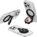 BAISRKE Magnetic Phone Holder- Strong Suction Cup Grip, 360 Rotating Stand with Mirror & Wrist Strap, Hands-Free for iPhone 17/16 Pro Max/Android, Sticks to Tile/Glass/Marble (Black)