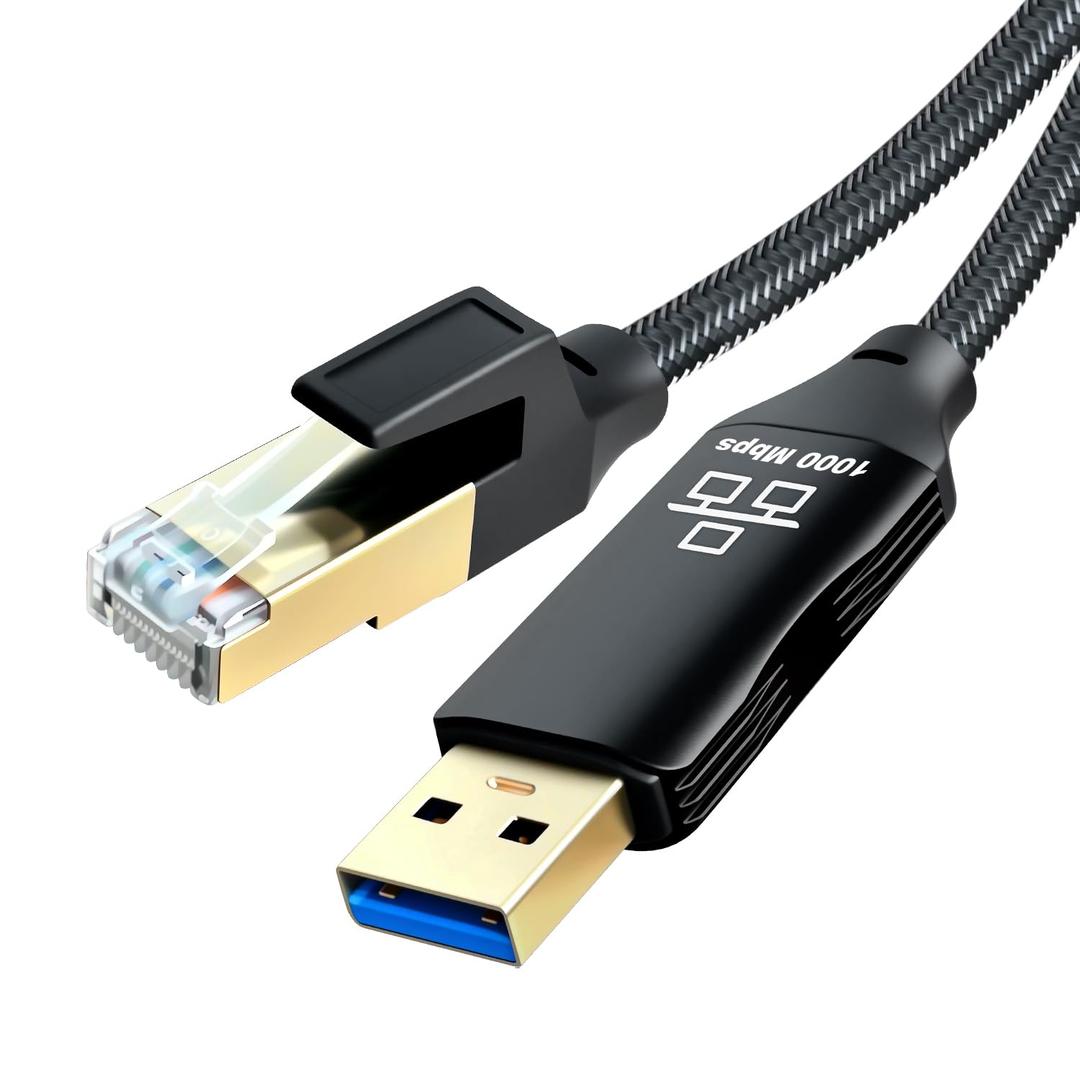 USB to Ethernet Cable 50Ft, USB 3.0 Male to RJ45 Serial Adapter Directly Connected, Compatible with Laptop, PC, MacBook, Switch, Windows, macOS, Linux(50Ft/15M)