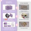 BOYATU Travel Makeup Bag Cosmetic Bags for Women: Large Capacity 3 Pcs Set Make up Bag with Compartments - Waterproof Vegan Leather Toiletry Organizer Bags with Handle (Purple)