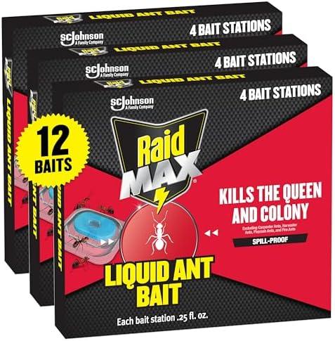 Raid Max Liquid Ant Bait; Kills Ants Where They Breed, for Indoor and Outdoor Use; 4 Bait Stations