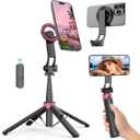 Magnetic Tripod for iPhone, 37'' Portable Selfie Stick with Remote, Four-Leg Support Cellphone Stand for MagSafe, Fits Selfie Video Recording Gym Travel Essentials Accessories, Black