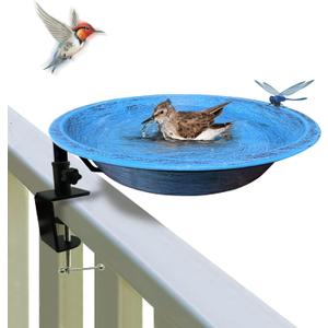 Bird Bath Outdoor Metal Birdbath Deck Mounted, Bird Baths with Adjustable Sturdy Metal Clamp for Deck Railing Balcony Yard Garden Decoration