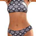 Ekouaer Womens High Neck Halter Bikini Set 2 Piece Bohemian Black Swimwear Tribal Bathing Suits, Small, Bohemian Black, Small