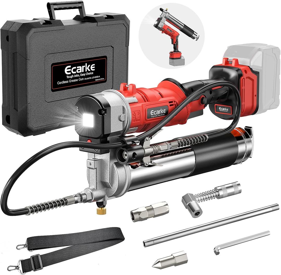 Ecarke Cordless Grease Tool Compatible with Milwaukee 18V Battery, 12000PSI Max Electric Grease Tool, Dual Pistol & in-Line Grip, Works with Bulk & Cartridge Grease, 39" Hose & 4 Couplers (Tool Only)