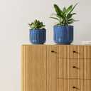 LE TAUCI Ceramic Plant Pots, 8.3/7/6 Inch Indoor Planters with Drainage Holes & Mesh, Modern Glossy Glaze Cylinder Fluted Flower Pot for Snake Plant, Set of 3, Harbor Blue, Medium