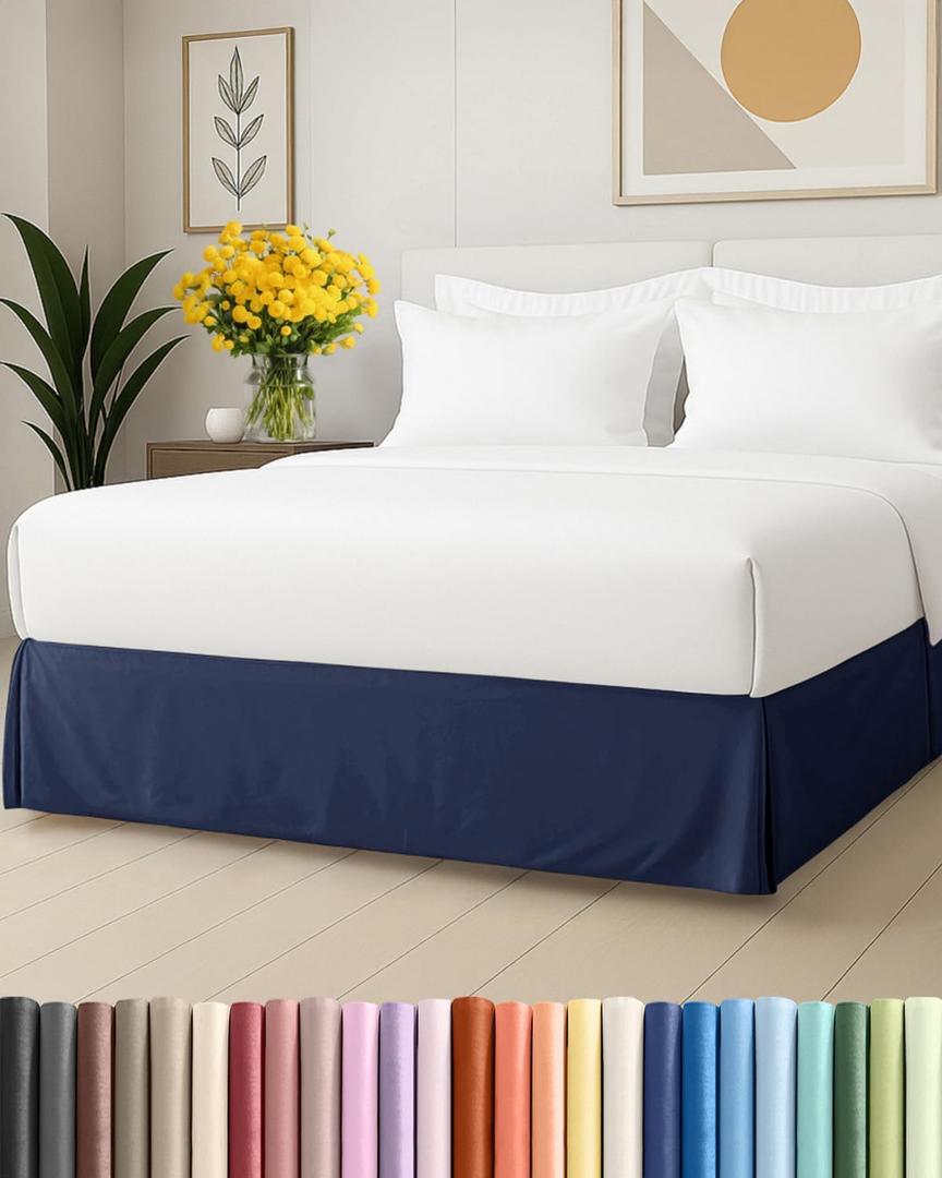 Pleated Bed Skirt King Size - 3 Sided Pleated Bed Skirt King - Ultra-Soft, Easy Fit with 15 Inch Tailored Drop - Hotel Quality, Wrinkle Free & Fade Resistant - for Women, Men, Kids and Teens - Navy