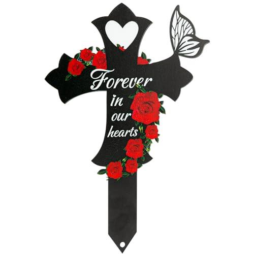 JMZYJZH Cemetery Decorations for Grave, Son Mom Dad Grave Site Decorations Artificial Flowers for Cemetery, Cross Graves Markers for Cemeteries
