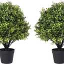 I.C.ELAINE 24" Faux Boxwood Ball Plants, Topiary Trees Artificial Outdoor Set of 2, UV-Resistant Fake Potted Bushes & Shrubs for Planters Front Porch Outside Decor 2ft