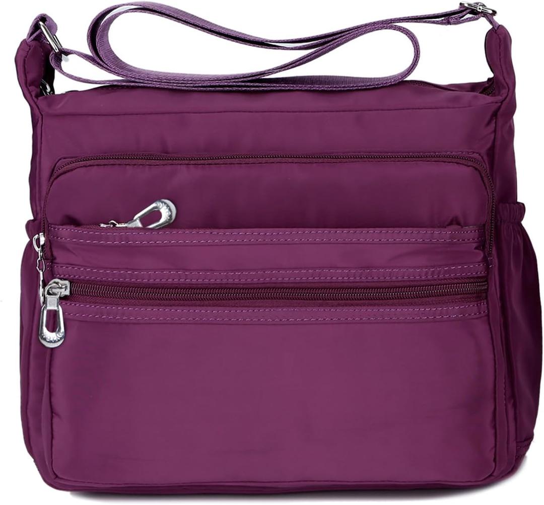 Crossbody Bag for Women Waterproof Shoulder Bag Messenger Bag Casual Nylon Purse Handbag (Small, Purple)