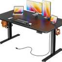 Huuger Electric Standing Desk with Power Outlets and USB-C Port, 55 X 24 Inch Height Adjustable Desk, Sit Stand Desk for Home Office, Computer & Gaming Desk with 4 Presets, Stable Steel Frame, Black